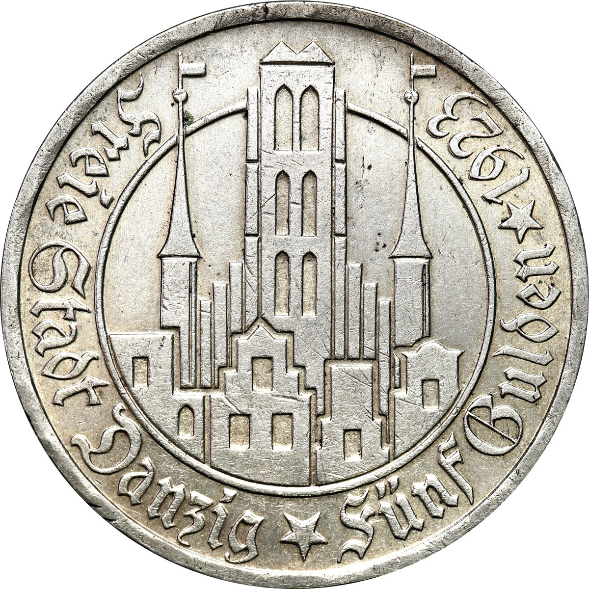 Wolne Miasto Gdańsk. 5 Guldenów 1923 Kościół